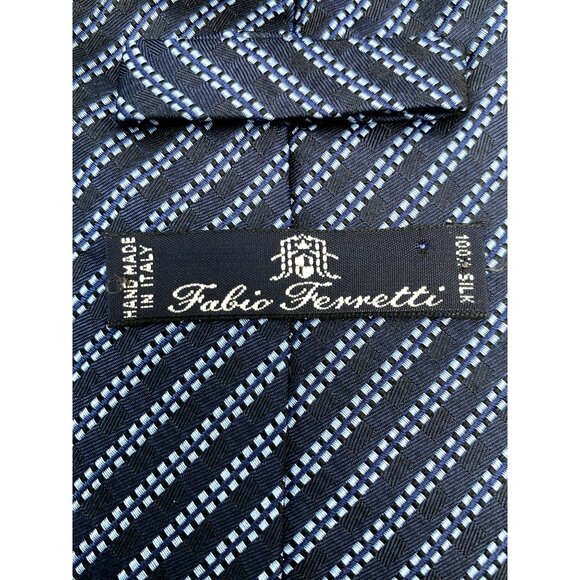 Fabio Ferretti Navy Blue Striped Italy Italian handmade Silk Tie Neck Luxury - Picture 6 of 6